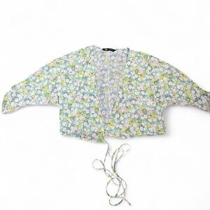 Zara Floral Tie Front Blouse Boho Cottagecore Top Size Small